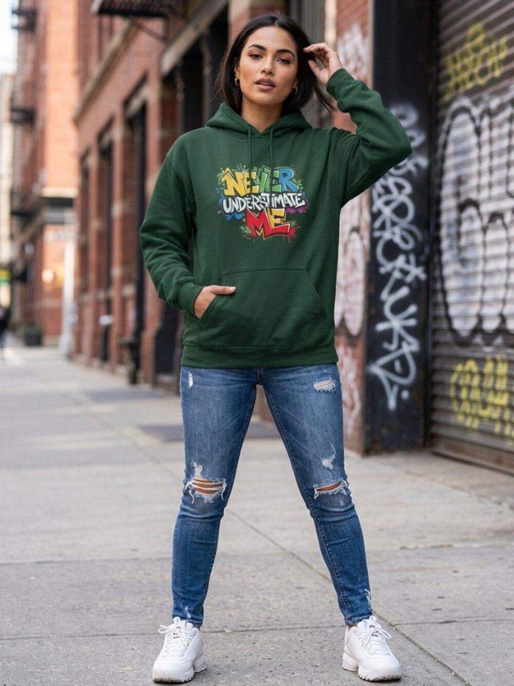 Hanes Urban Graffiti Hoodie – "Never Underestimate Me" (Unisex)